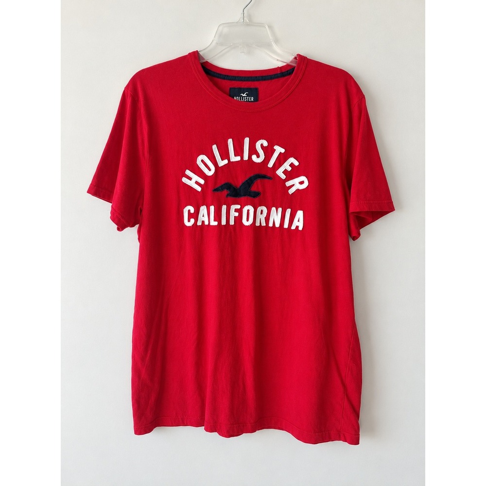 Hollister California T Shirt Mens XL Red Graphic Logo Crew Neck Y2K